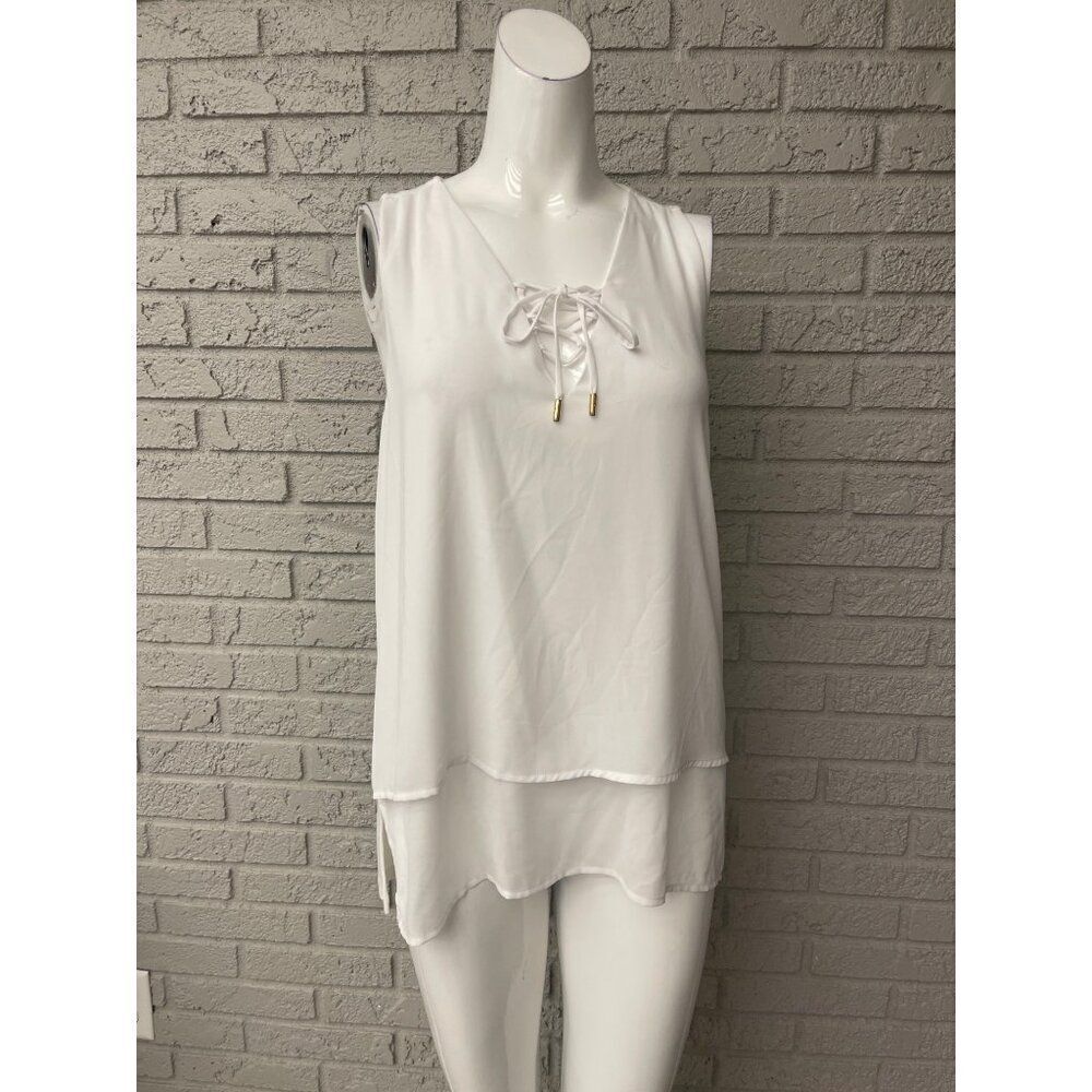 Michael Kors Women White Sleeveless Mixed Media Layered Top Size M - Picture 6 of 8